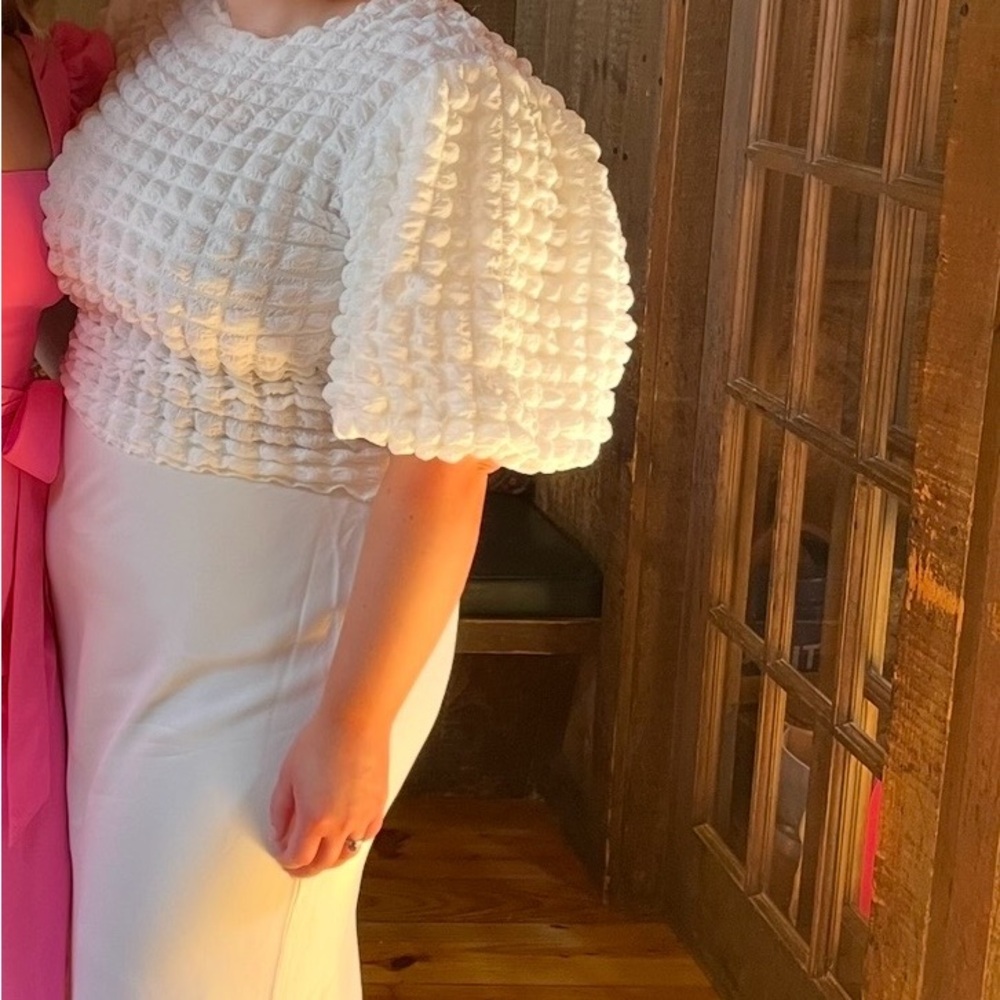 Anthropologie White Textured Bubble-Sleeve Top - Picture 5 of 5